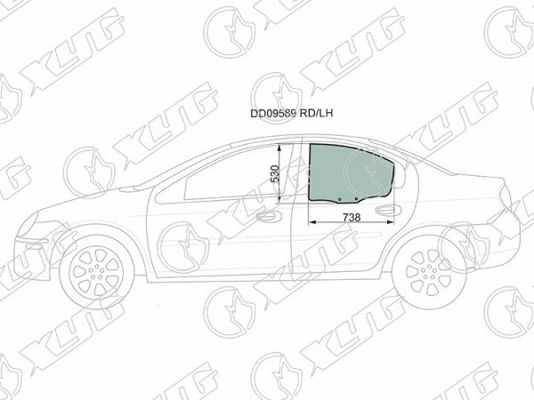 Стекло заднее левое опускное CHRYSLER NEON /DODGE NEON (USA) 4D 99-05