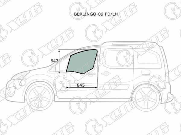 Стекло боковое опускное (Спереди / Слева / Цвет зеленый) Citroen Berlingo 08-22  / Peugeot Partner 08-15