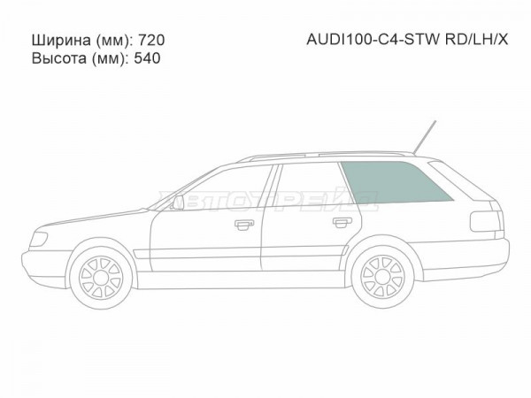 Стекло боковое опускное (Сзади / Слева / Цвет зеленый) Audi A6 94-97  / 100 91-95