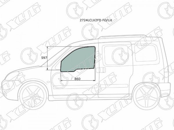 Стекло боковое опускное (Спереди / Слева / Цвет зеленый) Citroen Berlingo 96-12  / Peugeot Partner 96-12