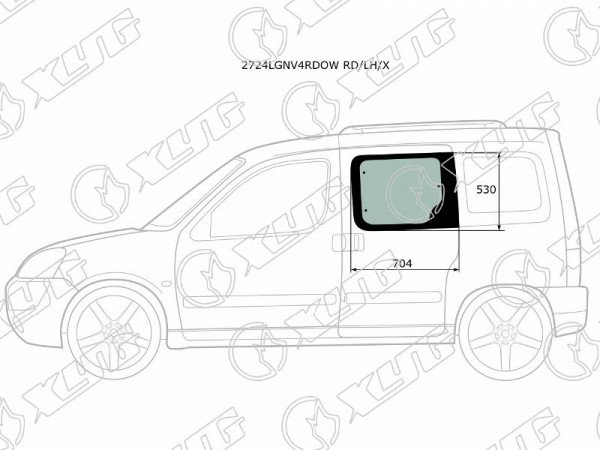 Стекло боковое опускное (Сзади / Слева / Цвет зеленый) Citroen Berlingo 96-12  / Peugeot Partner 96-12