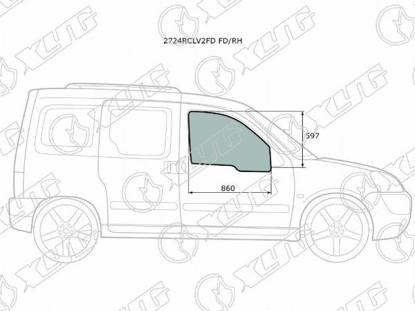 Стекло боковое опускное (Спереди / Справа / Цвет зеленый) Citroen Berlingo 96-12  / Peugeot Partner 96-12