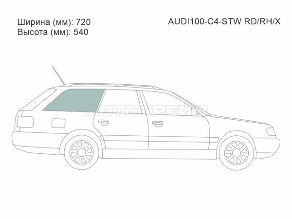 Стекло боковое опускное (Сзади / Справа / Цвет зеленый) Audi A6 94-97  / 100 91-95