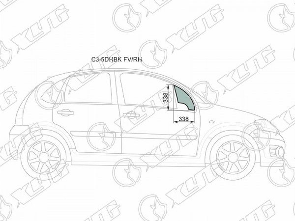 Стекло форточки (Спереди / Справа / Цвет зеленый) Citroen C3 01-10
