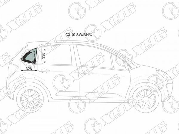 Стекло кузова (собачник) заднее правое CITROEN C3 5D HBK 10-16