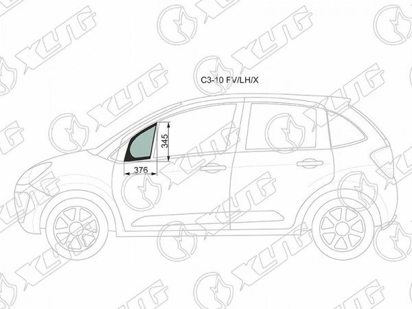 Стекло форточки (Спереди / Слева / Цвет зеленый) Citroen C3 09-16