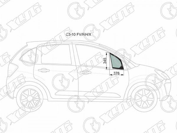 Стекло форточки (уголок) переднее правое CITROEN C3 5D HBK 10-16