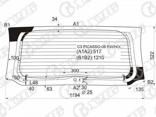 Стекло заднее с обогревом CITROEN C3 PICASSO 09-17