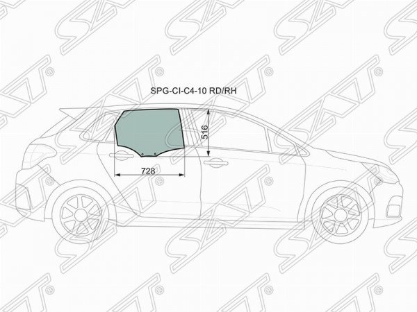 Стекло заднее правое опускное CITROEN C4 5D HBK 10-