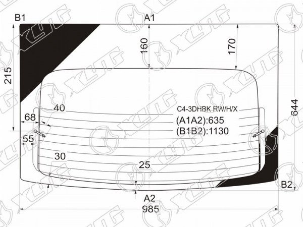 Стекло заднее с обогревом верхняя часть CITROEN C4 3D 04-11