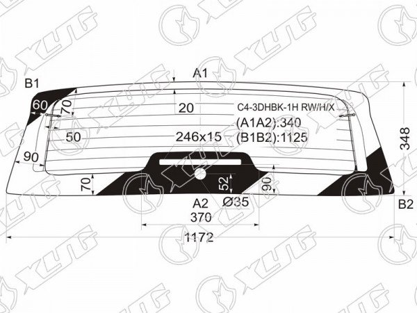 Стекло заднее (Цвет зеленый / Обогрев / нижняя часть) Citroen C4 04-11