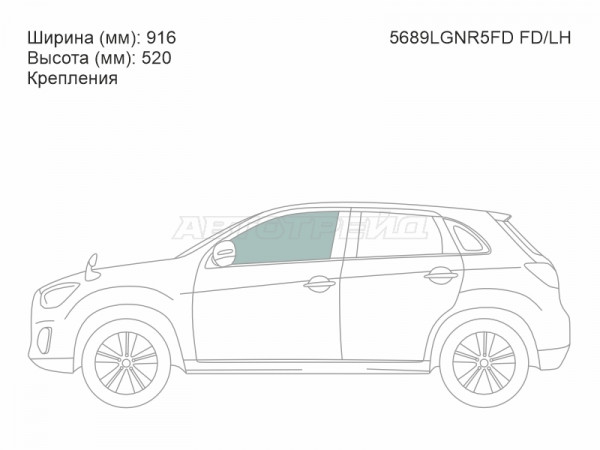 Стекло боковое опускное (Спереди / Слева / Цвет зеленый / Крепления) Mitsubishi ASX 10-  / Citroen C4 Aircross 12-16