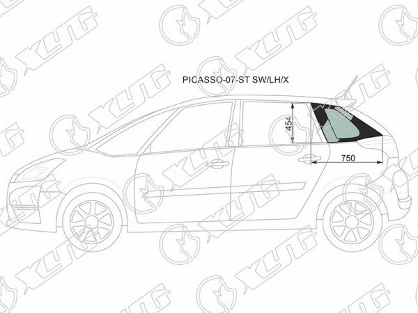 Стекло кузова (собачник) заднее левое CITROEN С4 PICASSO 07-13