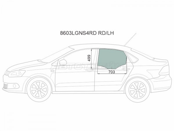 Стекло боковое опускное (Сзади / Слева / Цвет зеленый) Skoda Rapid 20-  / Volkswagen Polo 09-20