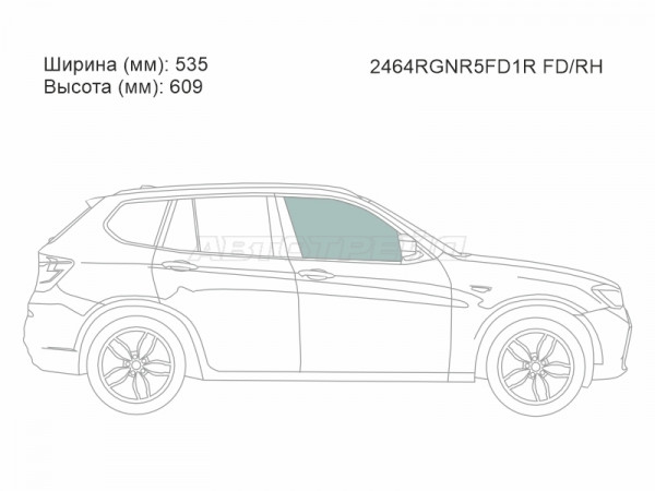Стекло боковое опускное (Спереди / Справа / Цвет зеленый) BMW X3 14-17