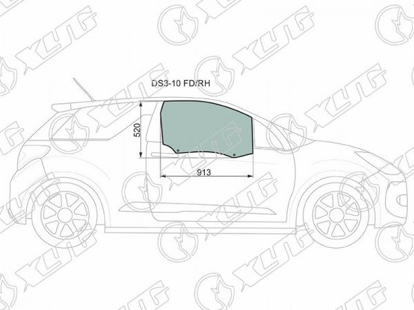 Стекло переднее правое опускное CITROEN DS3 3D HBK 10-16
