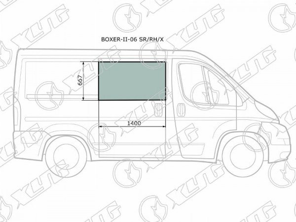 Стекло кузова боковое (не опускное) (Справа / Цвет зеленый) Peugeot Boxer 06-  / Citroen Jumper 06-