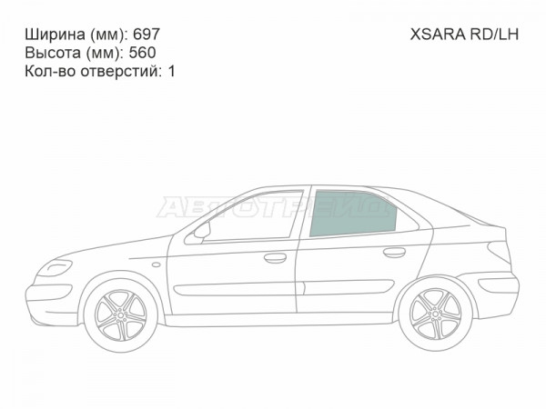 Стекло боковое опускное (Сзади / Слева / Цвет зеленый) Citroen Xsara 97-06