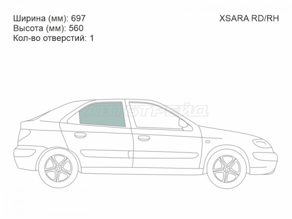 Стекло боковое опускное (Сзади / Справа / Цвет зеленый) Citroen Xsara 97-06