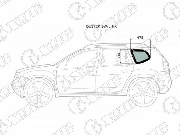Стекло кузова боковое (не опускное) (Слева / Цвет зеленый) Nissan Terrano 14-22  / Renault Duster 10-21