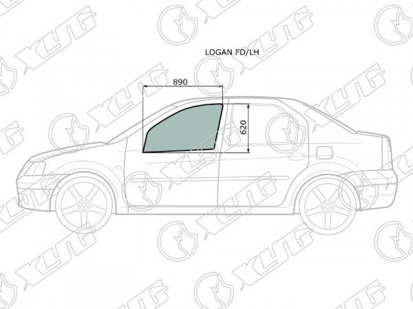 Стекло боковое опускное (Спереди / Слева / Цвет зеленый) LADA Largus 12-  / Renault Logan 04-16