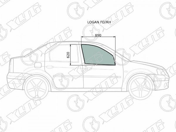 Стекло боковое опускное (Спереди / Справа / Цвет зеленый) LADA Largus 12-  / Renault Logan 04-16