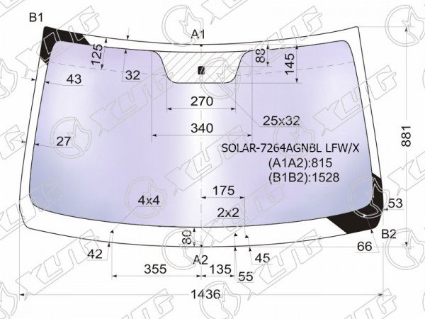 Стекло лобовое атермальное RENAULT LOGAN 04-13  / LADA LARGUS 12- (Solar-X защита от ультрафи