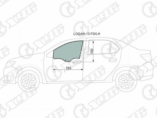 Стекло боковое опускное (Спереди / Слева / Цвет зеленый) Renault Logan 14-22  / Sandero 14-22