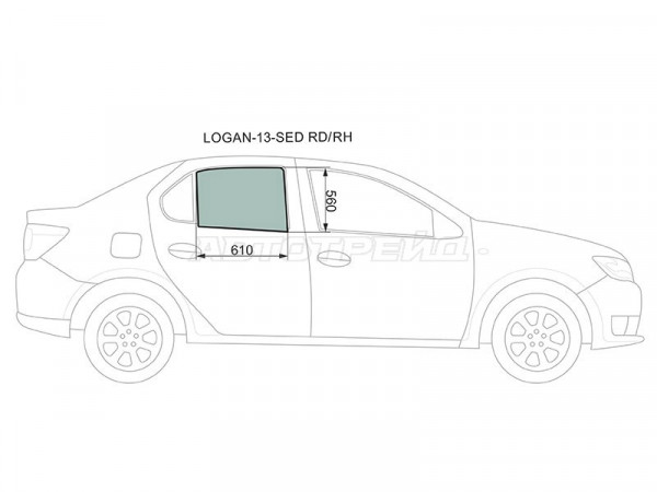 Стекло боковое опускное (Сзади / Справа / Цвет зеленый) Renault Logan 14-22  / Dacia Logan 12-19