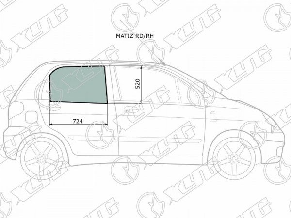 Стекло боковое опускное (Сзади / Справа / Цвет зеленый) Chevrolet Matiz 04-05  / Daewoo Matiz 97-15