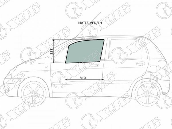 Стекло боковое опускное (Спереди / Слева / Цвет зеленый) Chevrolet Matiz 04-05  / Daewoo Matiz 97-15