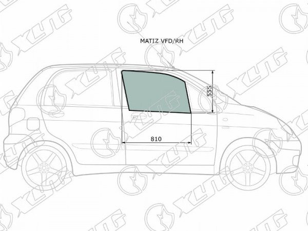 Стекло переднее правое опускное DAEWOO MATIZ (Сборка Узбекистан) 01-15