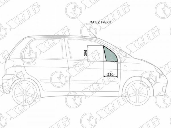 Стекло форточки (уголок) переднее правое DAEWOO MATIZ (Сборка Узбекистан) 01-15