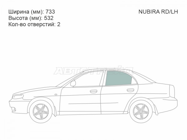 Стекло боковое опускное (Сзади / Слева / Цвет зеленый) Daewoo Lacetti 04-09  / Nubira 97-03