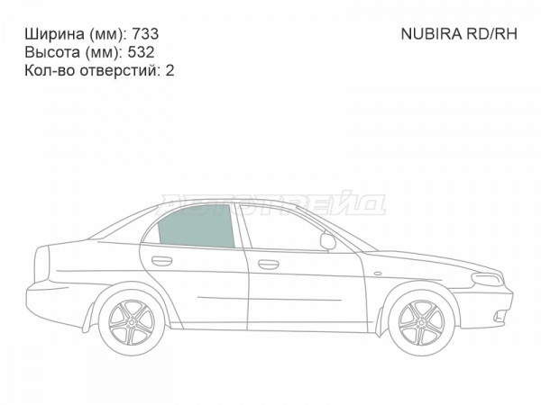 Стекло боковое опускное (Сзади / Справа / Цвет зеленый) Daewoo Lacetti 04-09  / Nubira 97-03