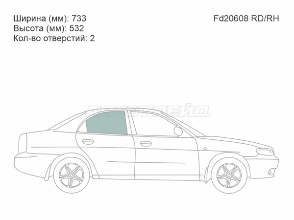 Стекло боковое опускное (Сзади / Справа / Цвет зеленый) Daewoo Lacetti 04-09  / Nubira 97-03