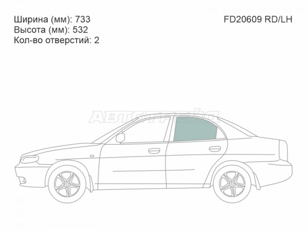 Стекло боковое опускное (Сзади / Слева / Цвет зеленый) Daewoo Lacetti 04-09  / Nubira 97-03