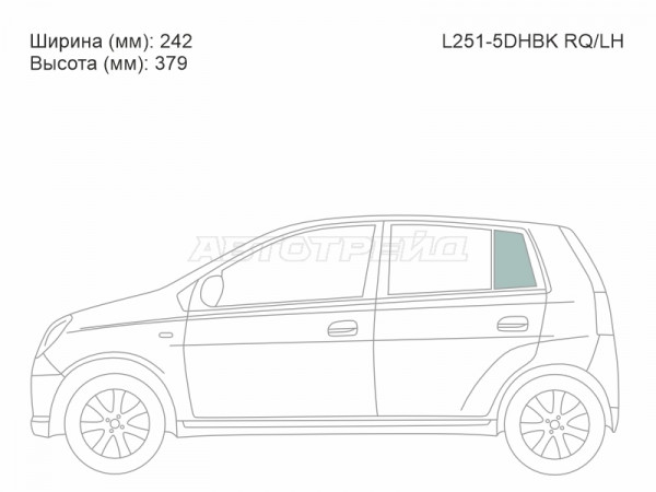 Стекло форточки (Сзади / Слева / Цвет зеленый) Daihatsu Charade 03-07  / Coure 02-06