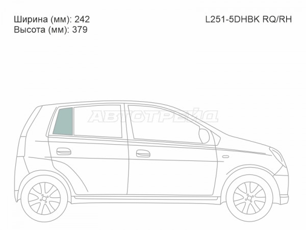Стекло форточки (Сзади / Справа / Цвет зеленый) Daihatsu Charade 03-07  / Coure 02-06