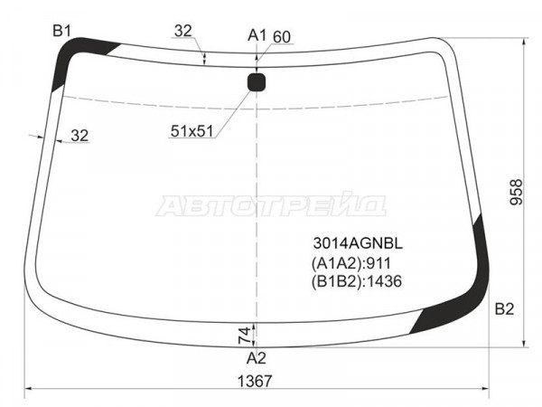 Стекло лобовое Chevrolet Aveo 02-09  / Kalos 03-08