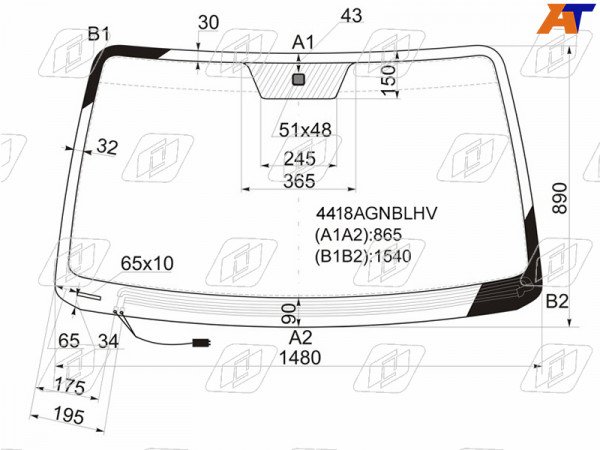 Стекло лобовое (Обогрев щеток) Kia Sorento 02-09