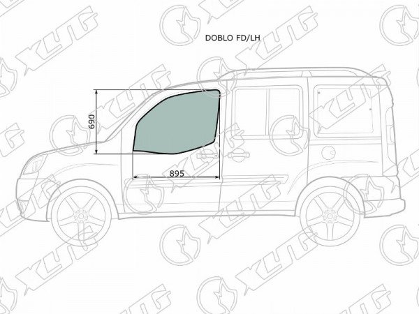 Стекло боковое опускное (Спереди / Слева / Цвет зеленый) Fiat Doblo 01-16