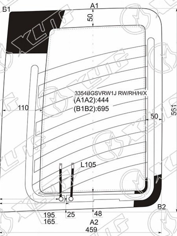 Стекло заднее (Цвет зеленый / Обогрев / Правое) Fiat Doblo 01-16