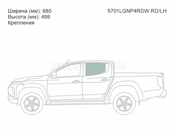 Стекло боковое опускное (Сзади / Слева / Цвет зеленый / Крепления) Mitsubishi L200 15-  / Fiat Fullback 15-20