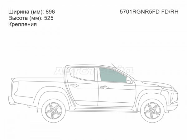 Стекло боковое опускное (Спереди / Справа / Цвет зеленый / Крепления) Mitsubishi L200 15-  / Pajero Sport 16-21