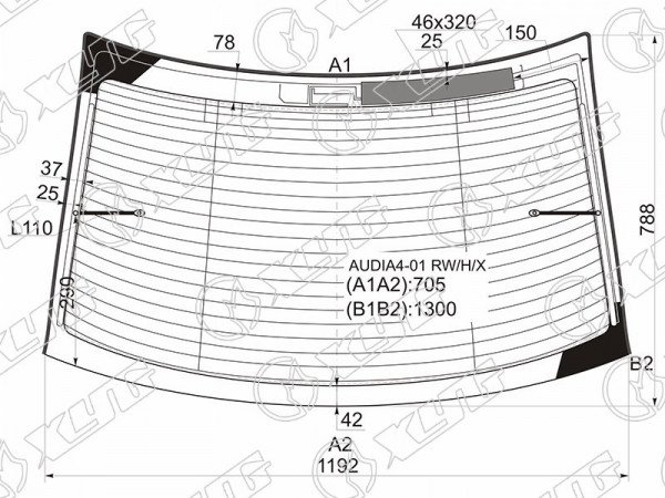 Стекло заднее с обогревом AUDI A4 /S4 (B6 /B7) 4D 00-09