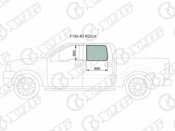 Стекло заднее левое опускное FORD F150 /250 /350 4D 04-08