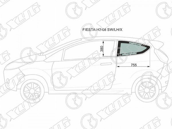 Стекло кузова (собачник) заднее левое FORD FIESTA 3D 08-