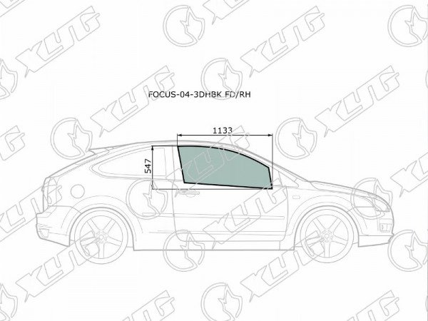 Стекло переднее правое опускное FORD FOCUS II 3D HBK 05-11