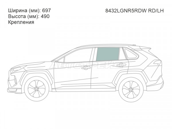 Стекло боковое опускное (Сзади / Слева / Цвет зеленый / Крепления) Toyota RAV4 (XA50) 18-  / Wildlander 19-25